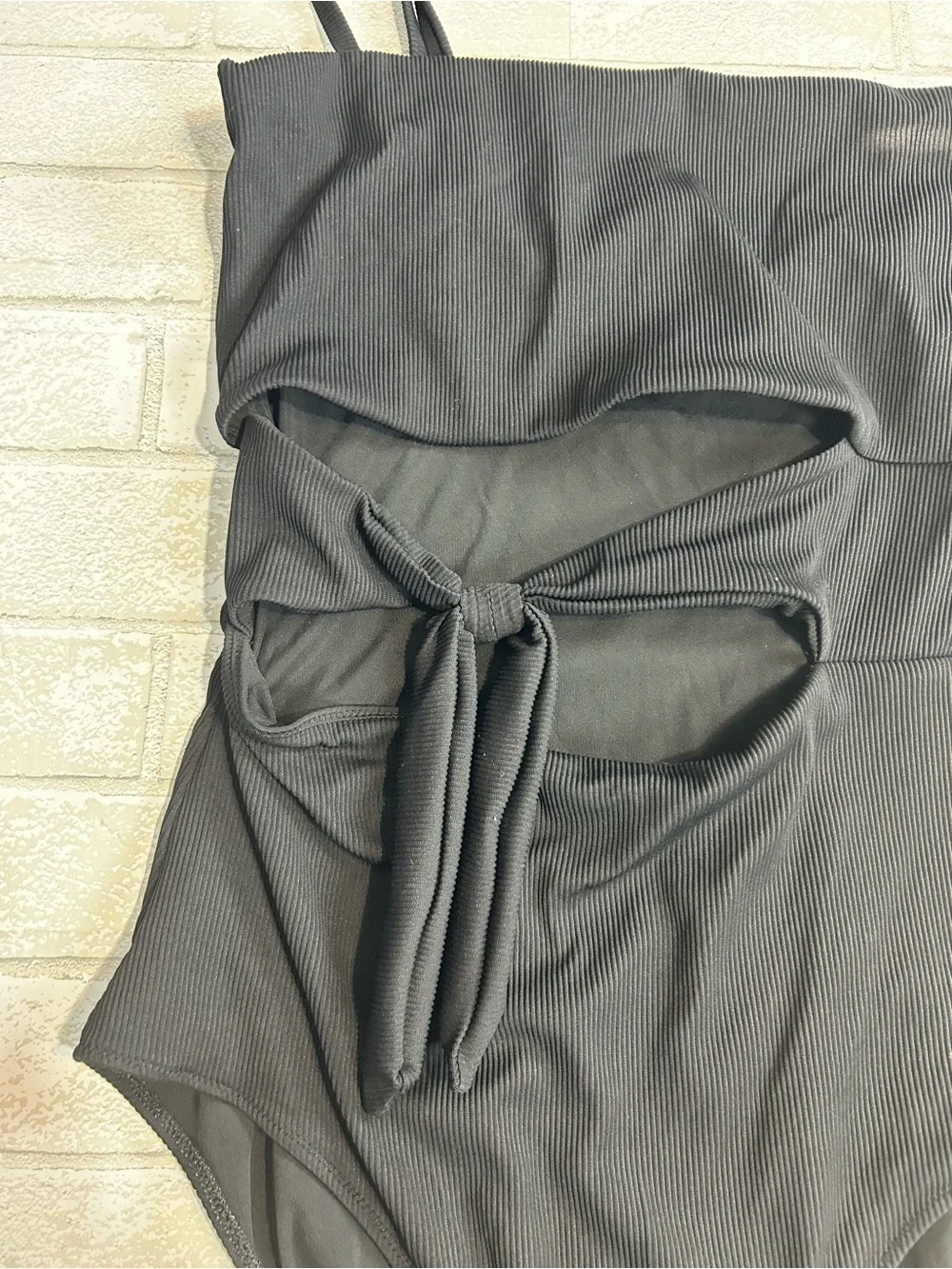 Aerie Ribbed Black One-Piece Swimsuit with Front Tie Size XXL Long